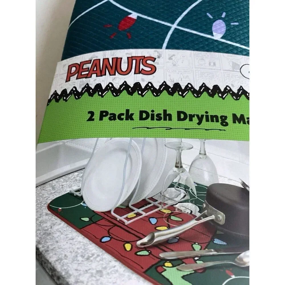 2 Pack Peanuts Snoopy Holidays Dish Drying Mat Dog‎ House Christmas Lights NEW